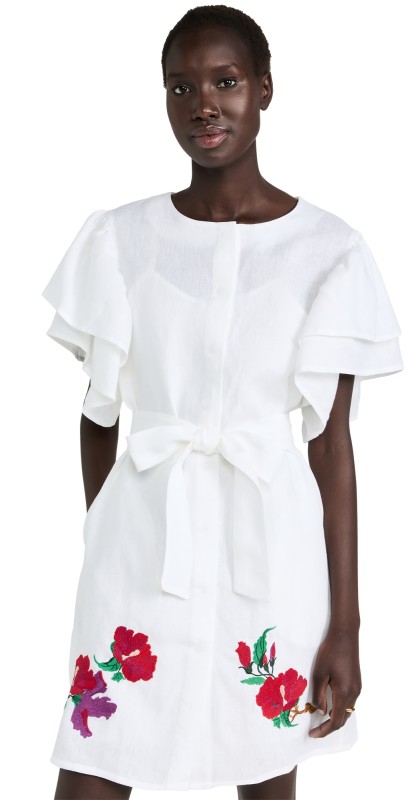 Fanmon Kelly Ruffleini Dress with Embroidery White