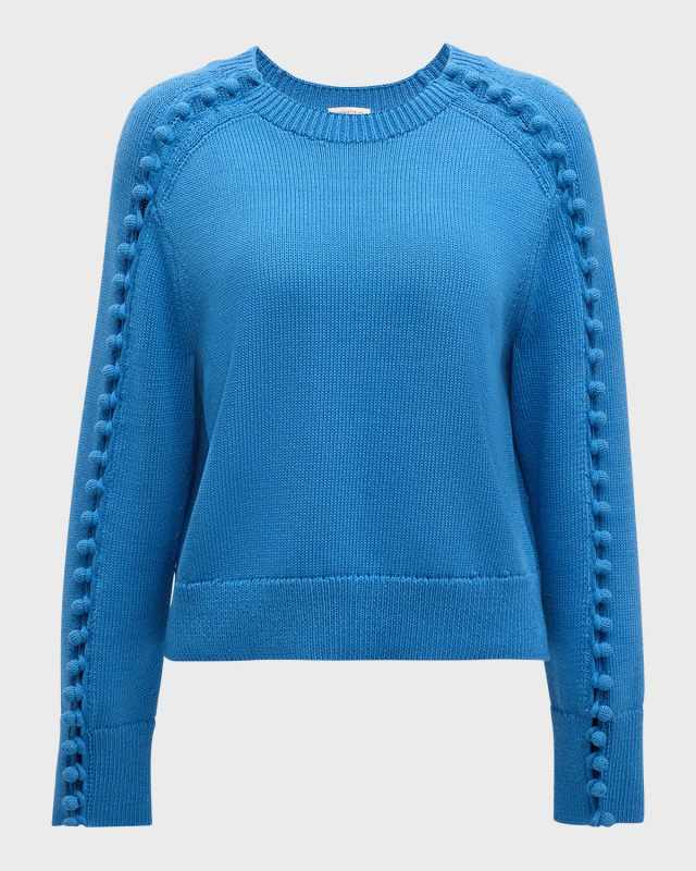 Button-Sleeve Crewneck Sweater