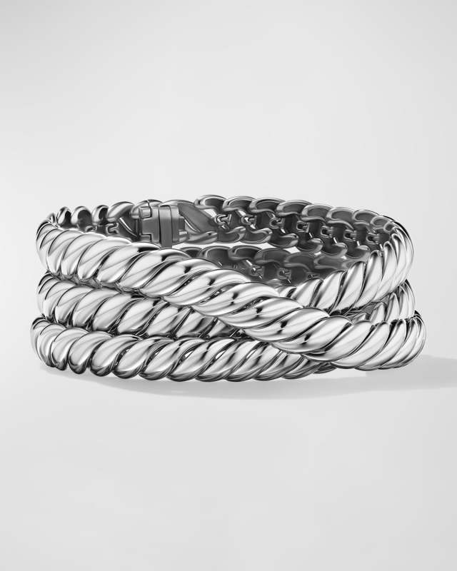 Sculpted Cable 3-Wrap Bracelet in 18K Gold, 8.5mm