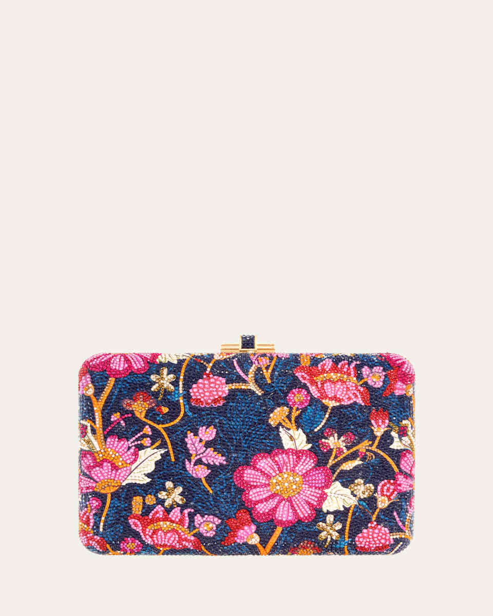 Floral Brocade Crystal Slim Clutch Bag