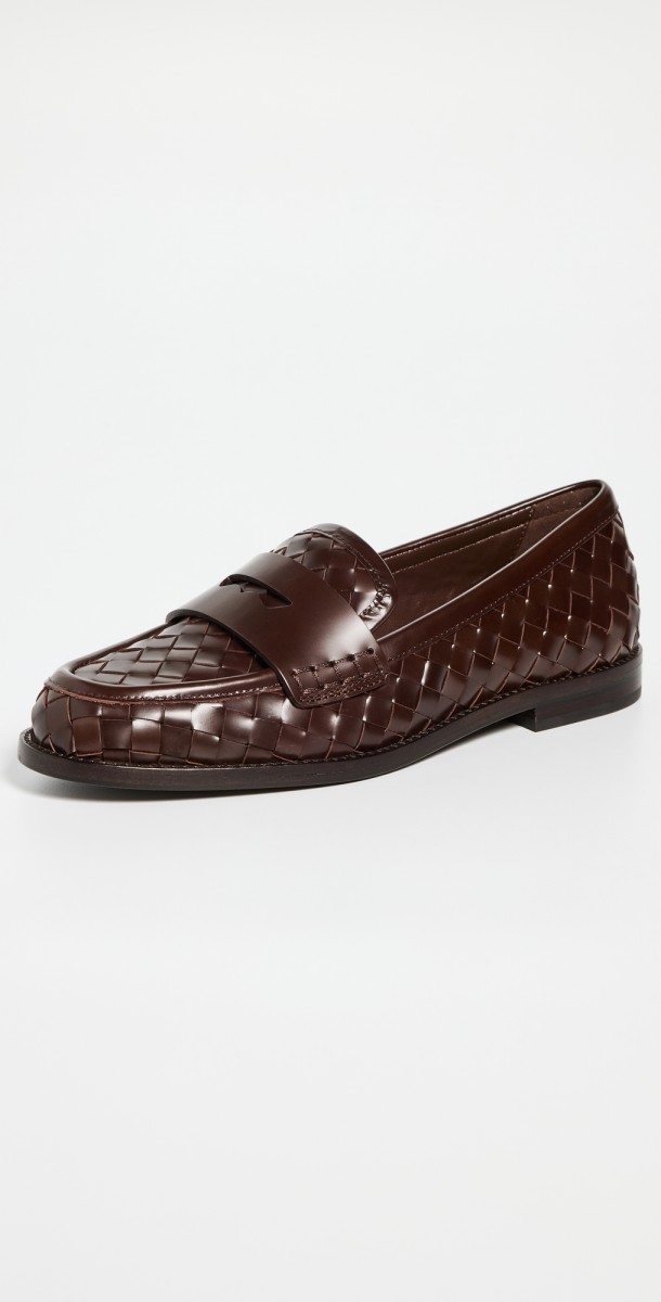 Loeffler Randall Rachel Woven Leather Loafers Espresso