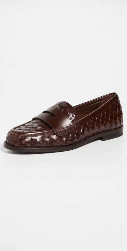 Loeffler Randall Rachel Woven Leather Loafers Espresso