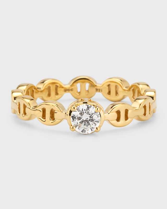 18K Yellow Gold Micro Tri-Link Ring with Diamond, Size