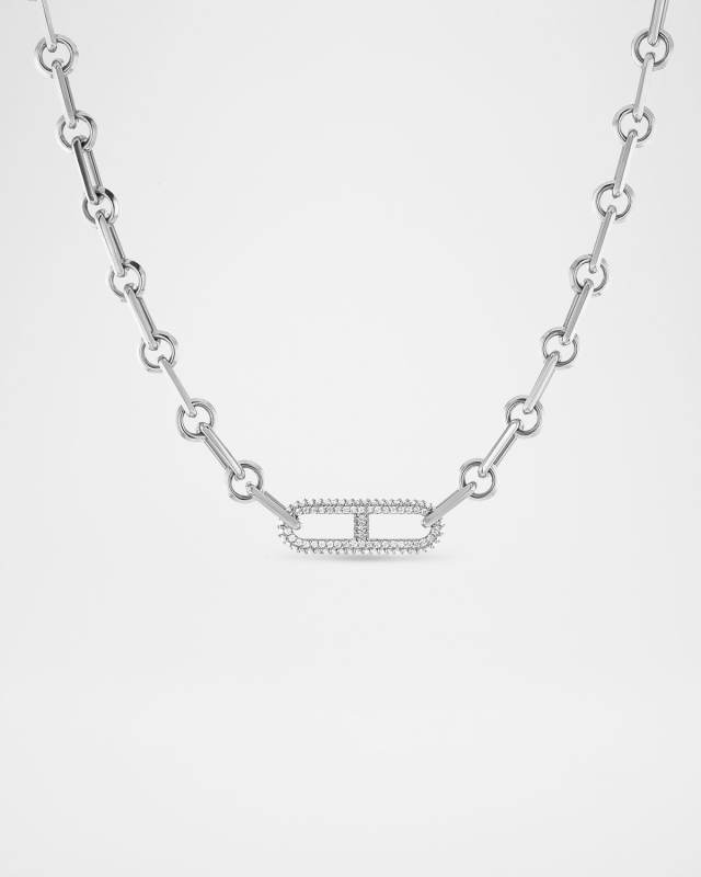 Single Diamond H Paris Link Soho Necklace in Sterling Silver
