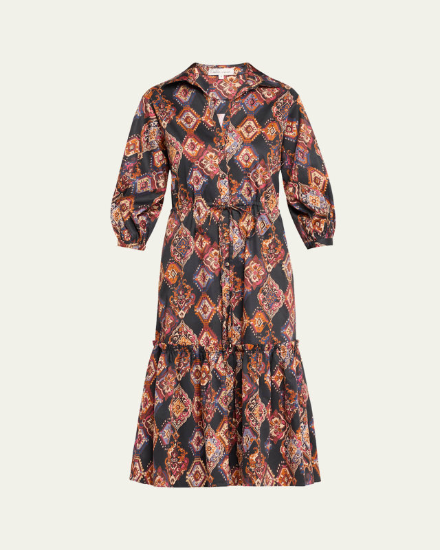 Hutton Floral Poplin Collared Midi Dress