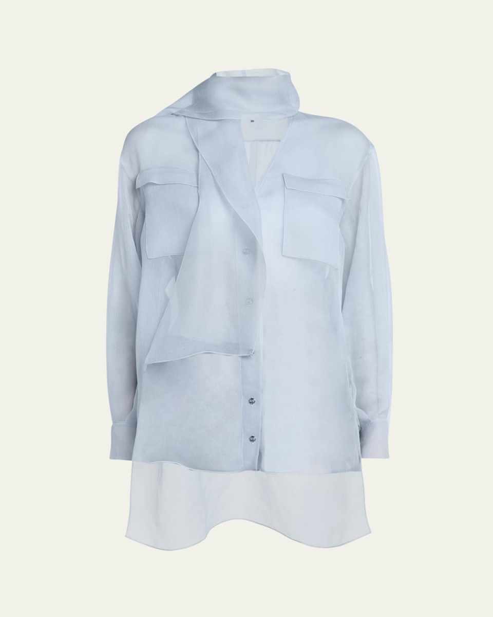 Scarf Neck Sheer Organza Tunic Blouse