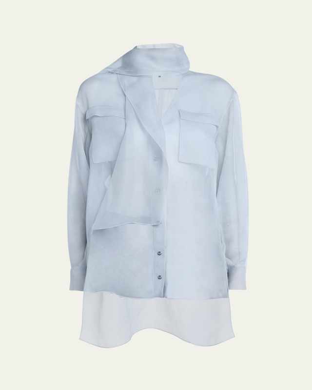 Scarf Neck Sheer Organza Tunic Blouse