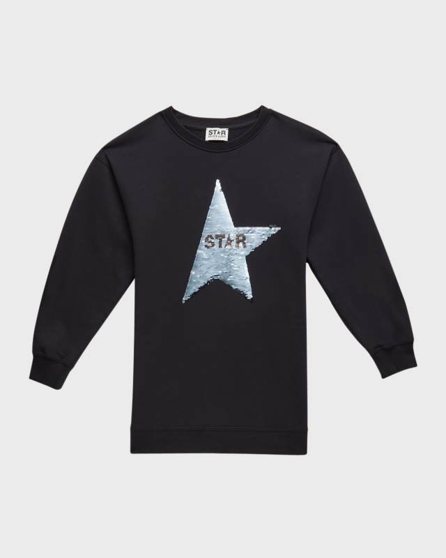 Girl's Reversible Sequin Star Sweatshirt Dress, Size 4-10