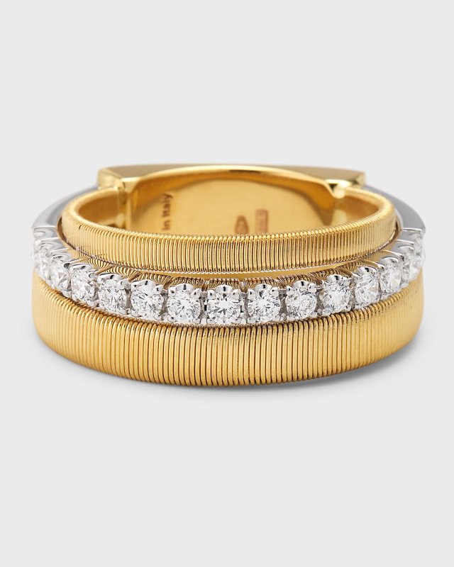Masai 18K Yellow Gold Ring with Qne Row of Diamonds, Size 6