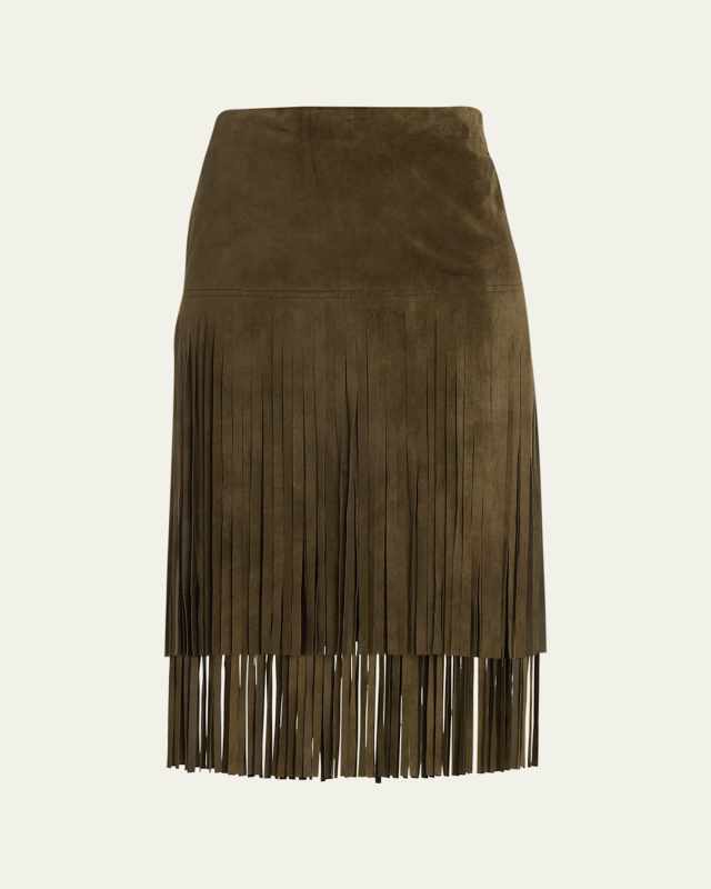 Battage Fringe Suede Midi Skirt