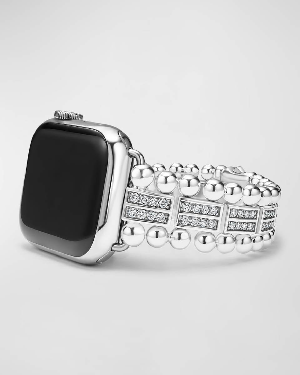 Smart Caviar Sterling Silver Spark Diamond 2 Row 38mm Apple Watch Band