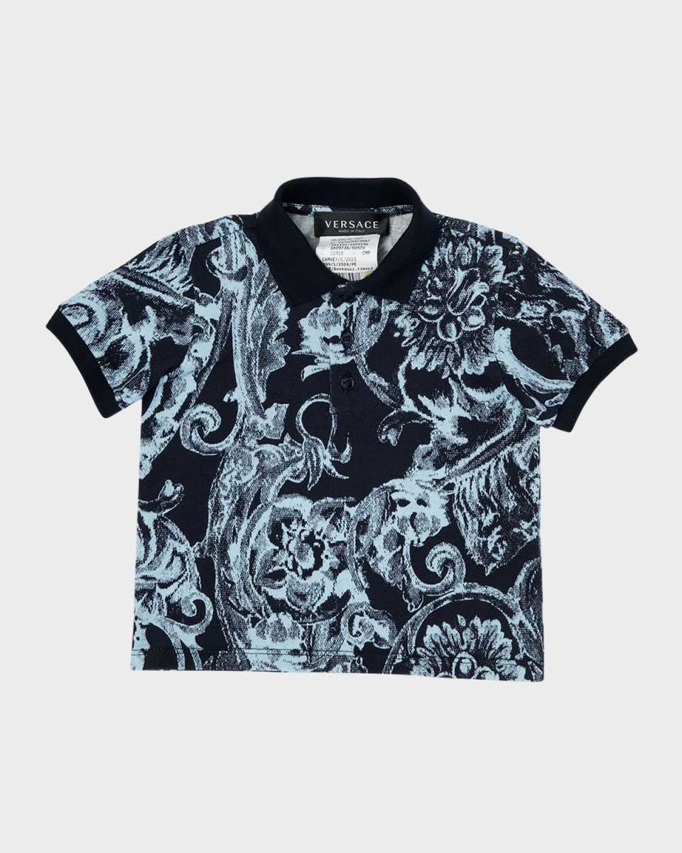 Boy's Barocco Piqué Short-Sleeve Polo Shirt, Size