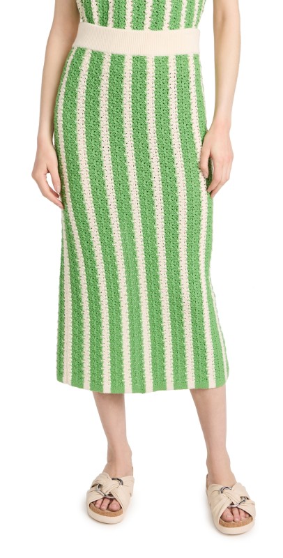 KITRI Delphine Green Knitidi Skirt Green Stripe