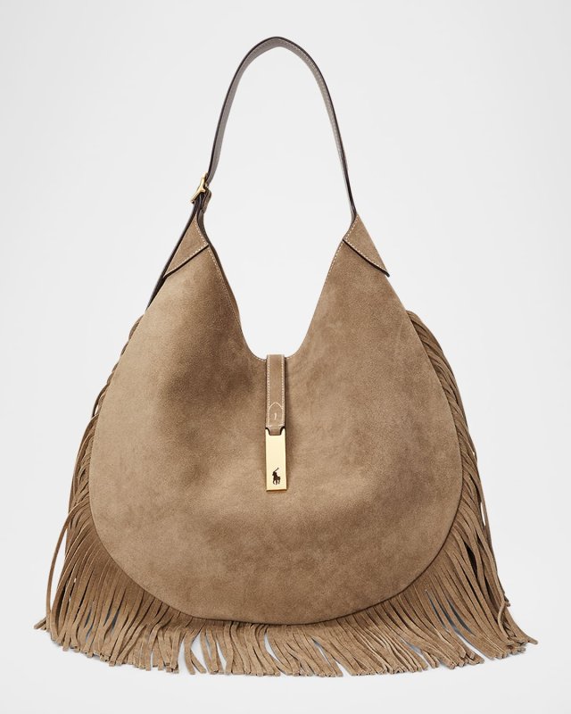 Polo ID Large Fringe Suede Shoulder Bag