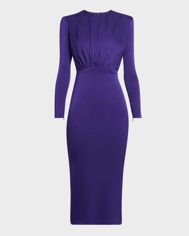 Satin Crepe Ruched Midi Dress