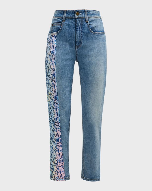Lily Sequin Chenille Paneled Skinny-Leg Ankle Jeans