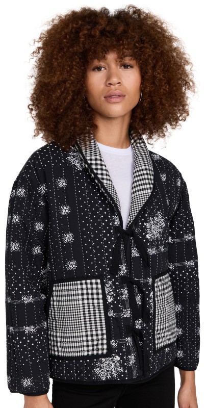 THE GREAT. The Reversible Quilted Jacket Black Patchwork