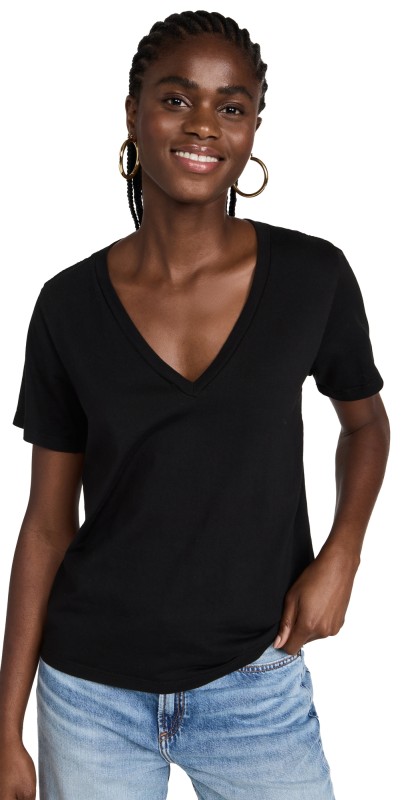 Good American V Neck Tee Black001