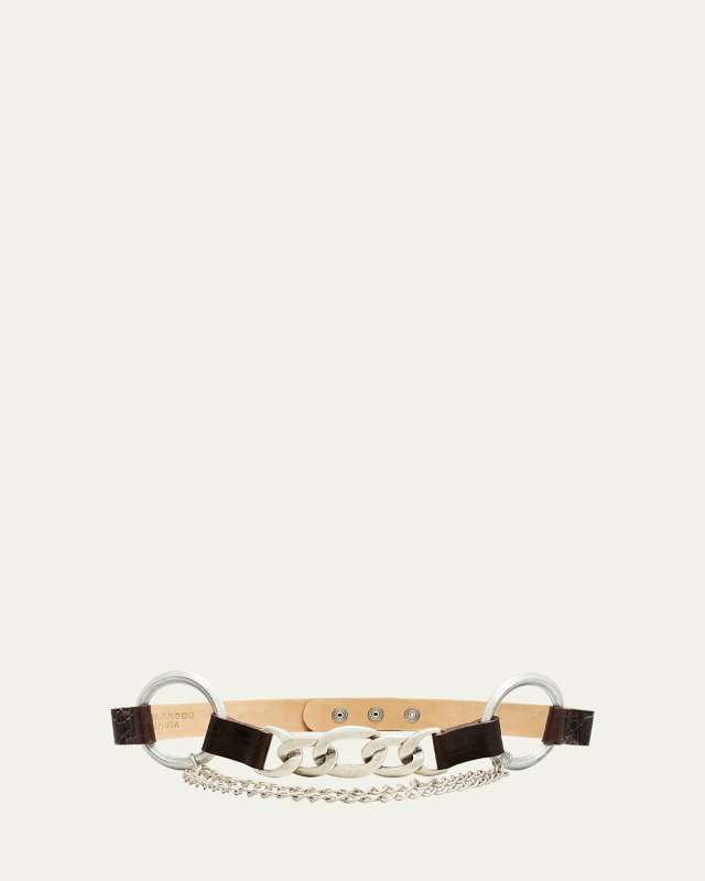 Oversize Ring & Chain Moc-Croc Belt