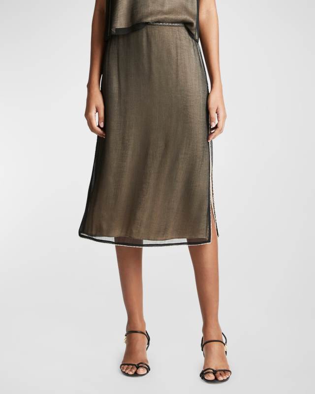 Beaded Border Sheer Midi Skirt