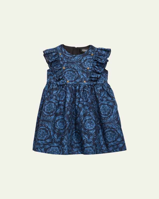 Girl's Barocco-Print Cotton Poplin Dress, Size 6M-36
