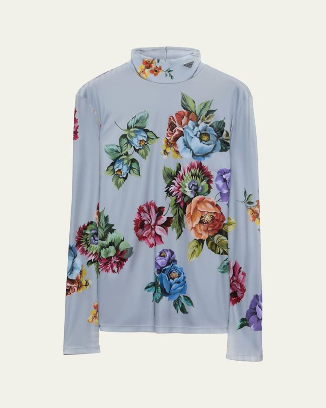 Floral Organzino Mock-Neck Top