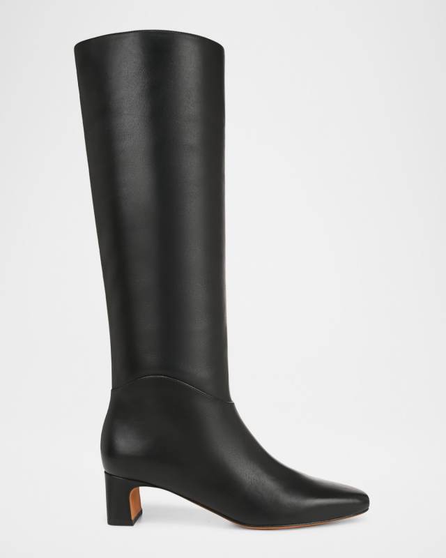 Calfskin Kitten-Heel Knee Boots