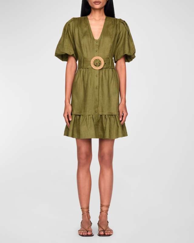 Gwyneth Belted Linen Mini Dress