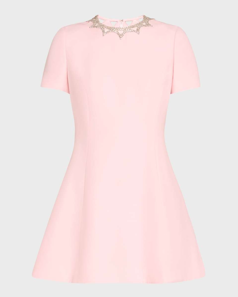 Crepe Couture Mini Dress with Crystal Collar