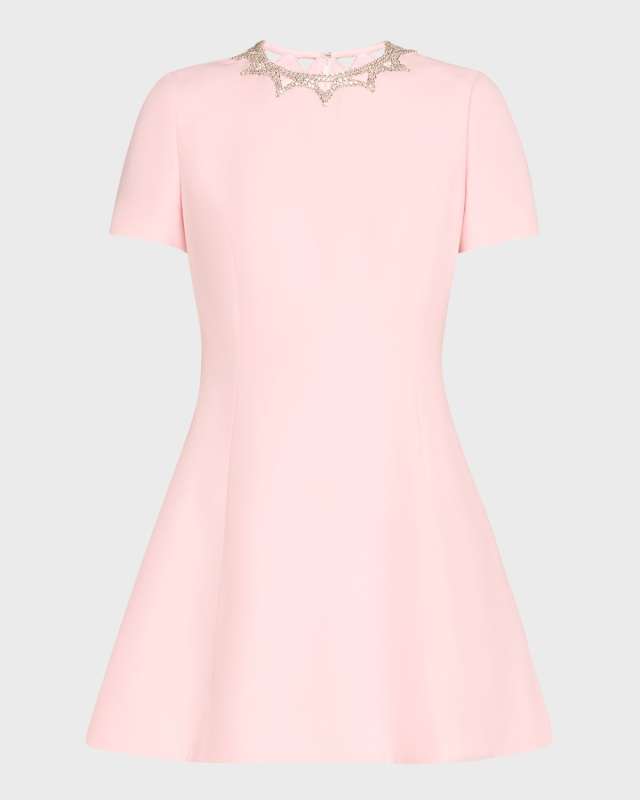 Crepe Couture Mini Dress with Crystal Collar