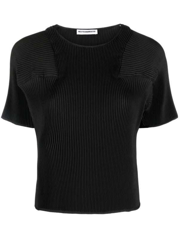 fully-pleated short-sleeve top
