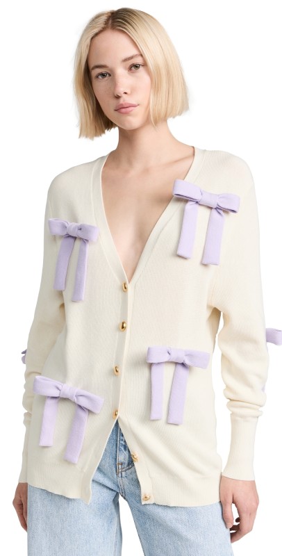 Tanner Fletcher Kenneth Bow Cardigan Ivory/Lavender