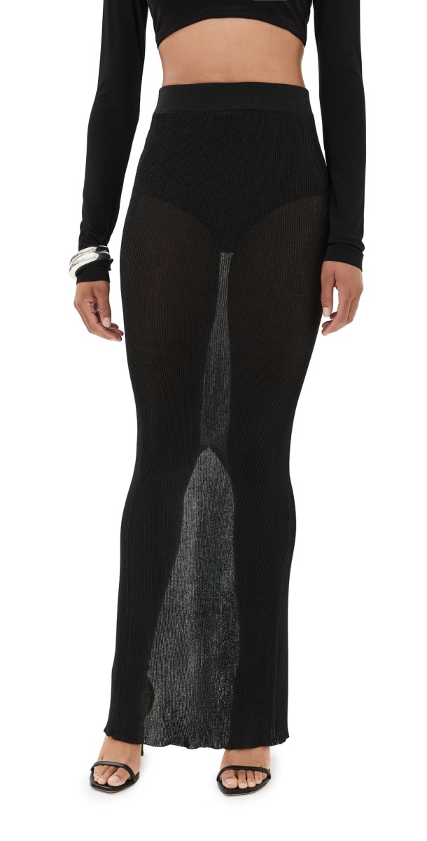 LaQuan Smith Knit Column Skirt Black