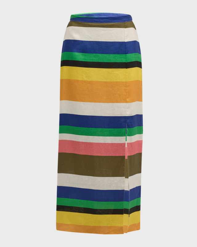 Nicola Multicolor Stripe Linen Maxi Skirt