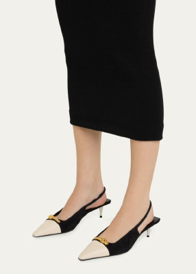 Gucci Mona Bicolor Kitten-Heel Slingback Pumps