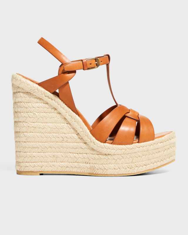 Calfskin T-Strap Espadrille Platform Sandals