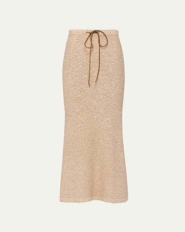 Silk Boucle Leather Cord Maxi Skirt