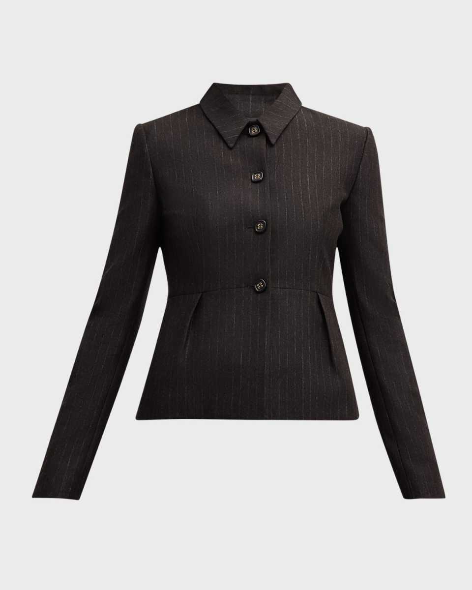 Pinstripe Jersey Pintuck Peplum Jacket