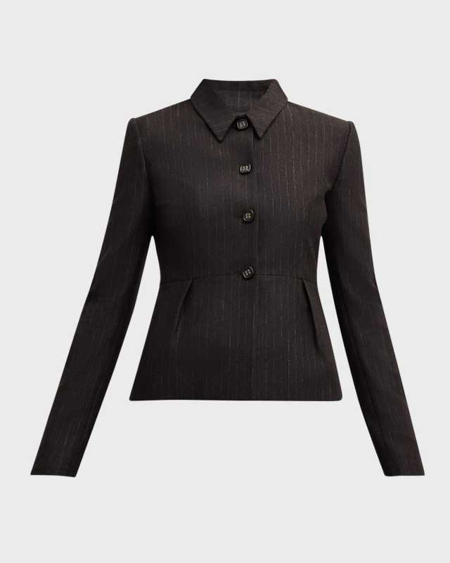 Pinstripe Jersey Pintuck Peplum Jacket