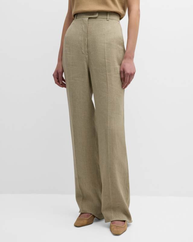 Alcano Straight-Leg Pick Stitch Linen Pants