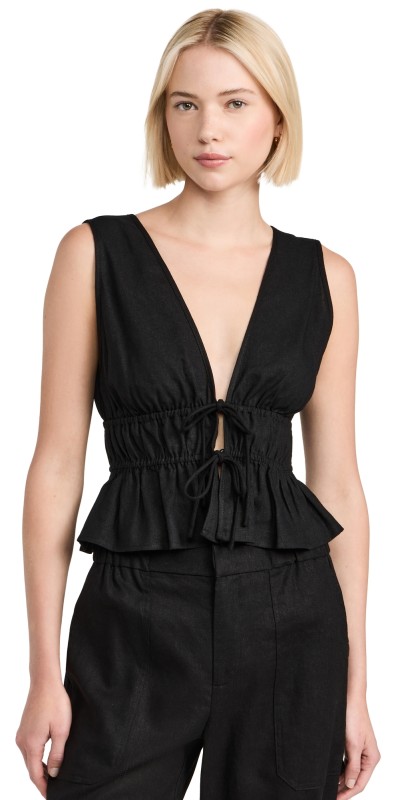 WAYF Smocked Sleeveless Top Black