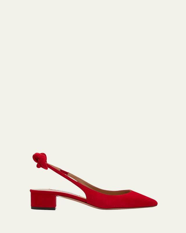 Suede Bow Slingback Ballerina Pumps