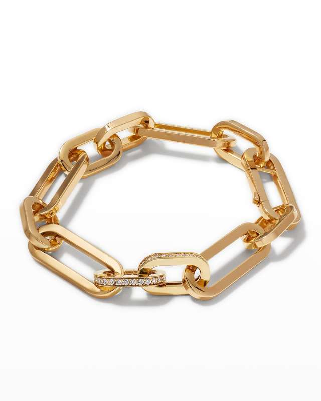 18K Yellow Gold Diamond Heart Gauge Paperclip Bracelet