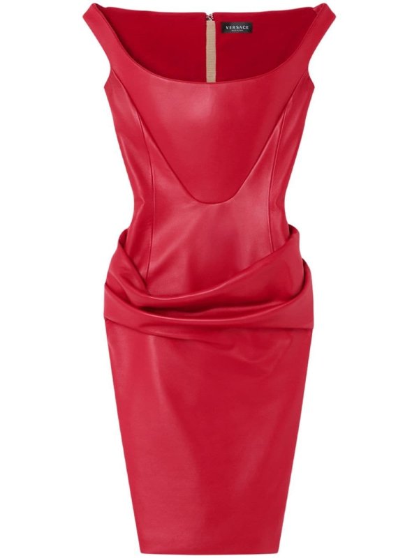 corset draped leather midi dress