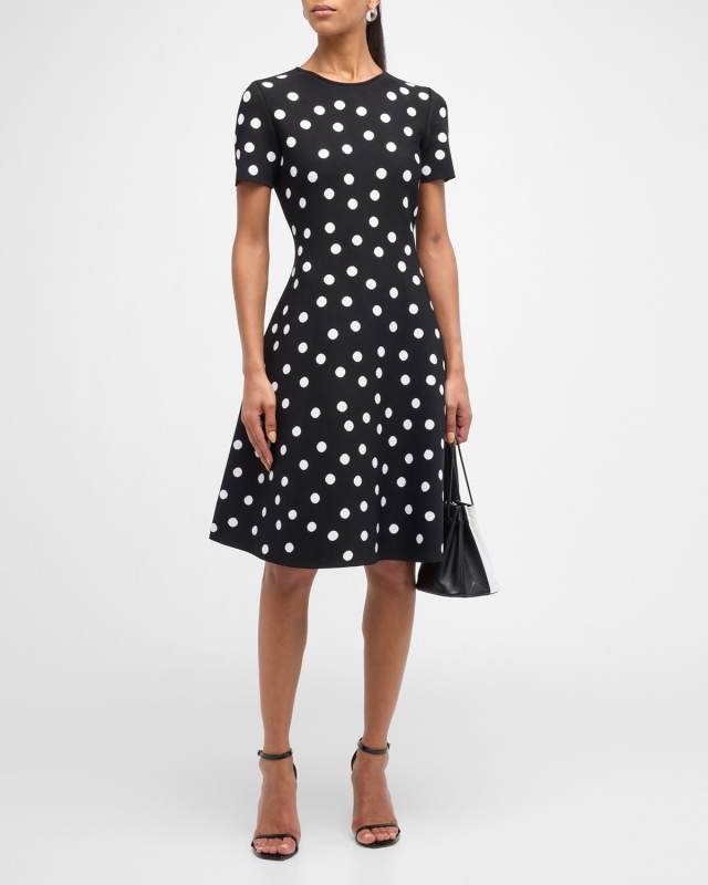 Polka-Dot Knit Flare Dress