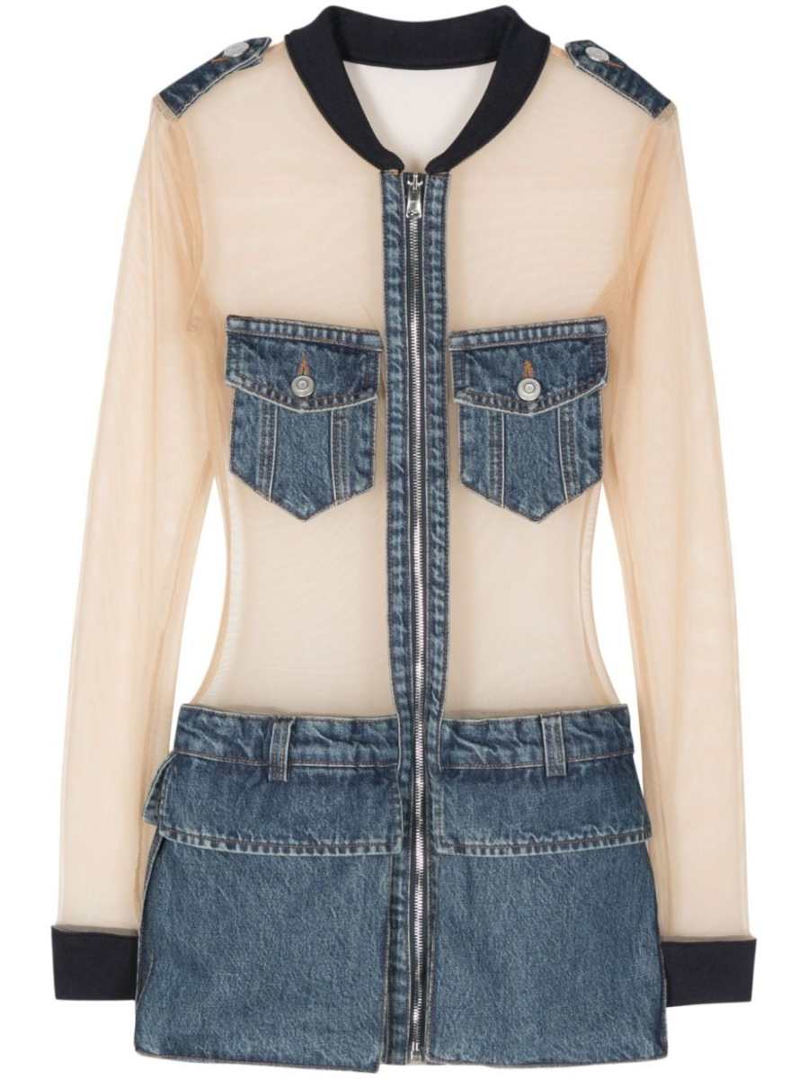 tulle-panels denim minidress