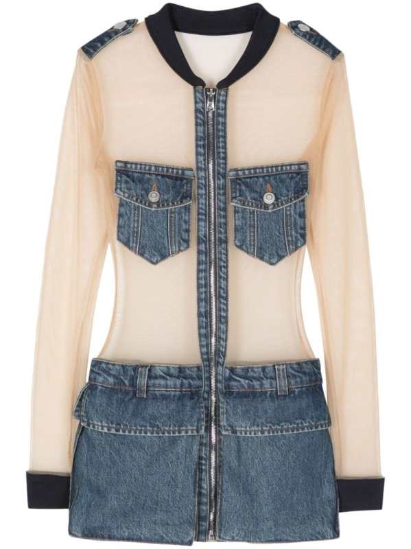 tulle-panels denim minidress