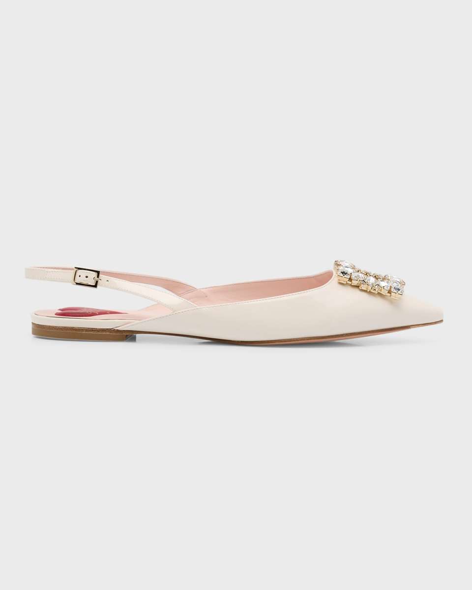 Leather Crystal Buckle Slingback Ballerina Flats