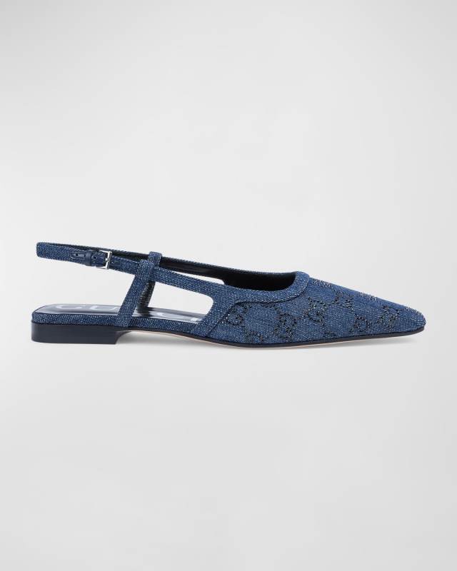 Demi Crystal GG Denim Slingback Ballerina Flats