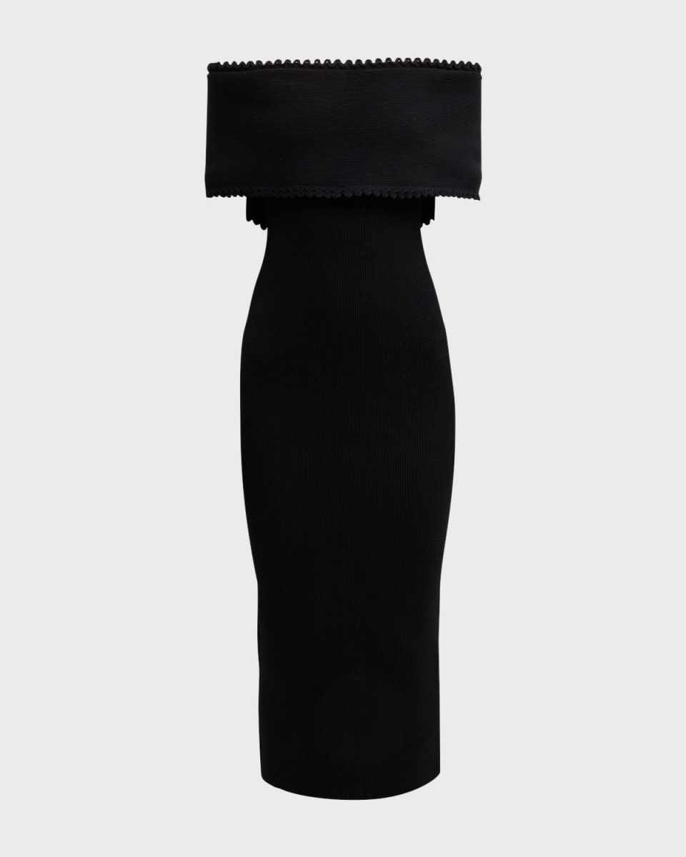 Off-Shoulder Midi Dress with Scalloped Trim